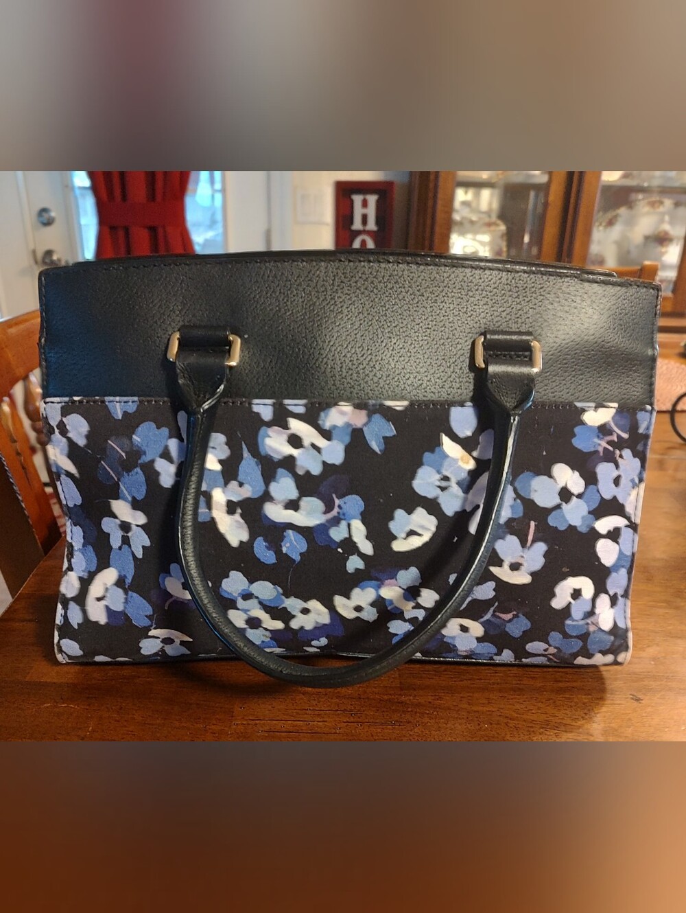kate spade Floral Black Tote with Blue and White Accents - Picture 2 of 7